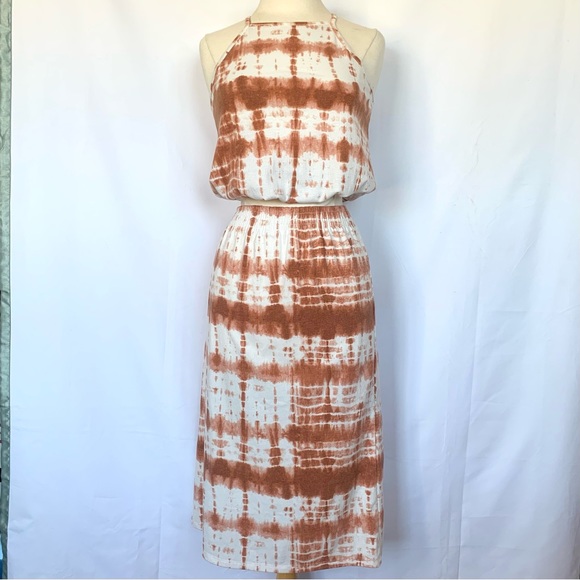 LARK + GREY 2-PIECE CROP TOP MIDI SKIRT WHITE/BURNT ORANGE TIE-DYE DRESS NEW SzS - Picture 2 of 8